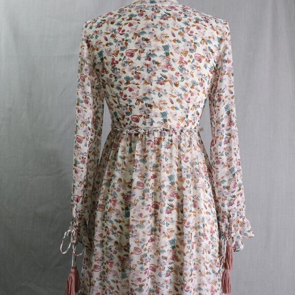 MIKAROSE Floral Cottage Maxi Dress Size Small Romantic Tiered Long Sleeve - Picture 4 of 16